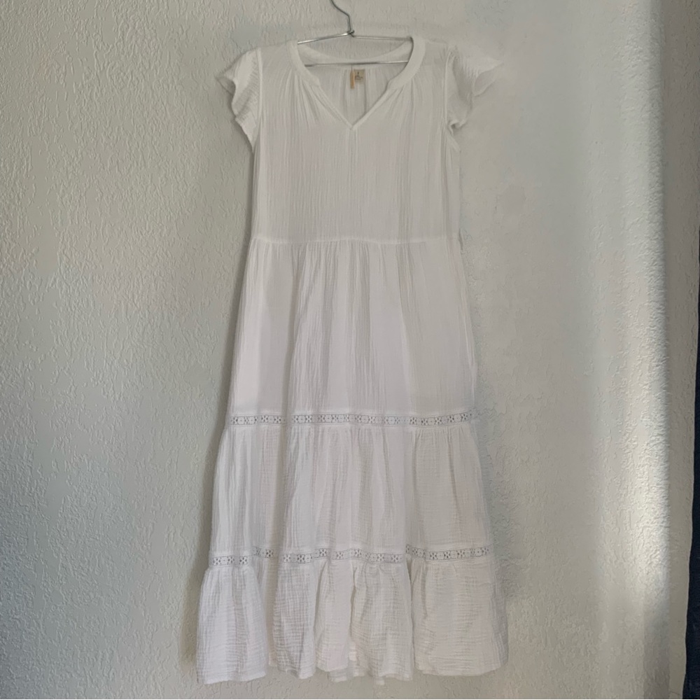 Magaschoni 100% Organic Cotton Peasant Tiered Midi Dress Size S - Picture 3 of 14